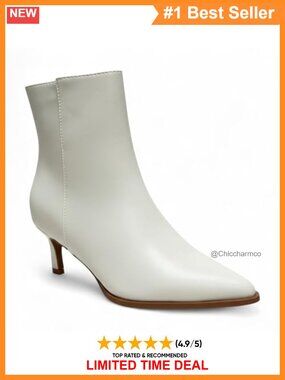 Kitten Heel Pointed Toe Ankle Booties Faux Leather Side Zipper